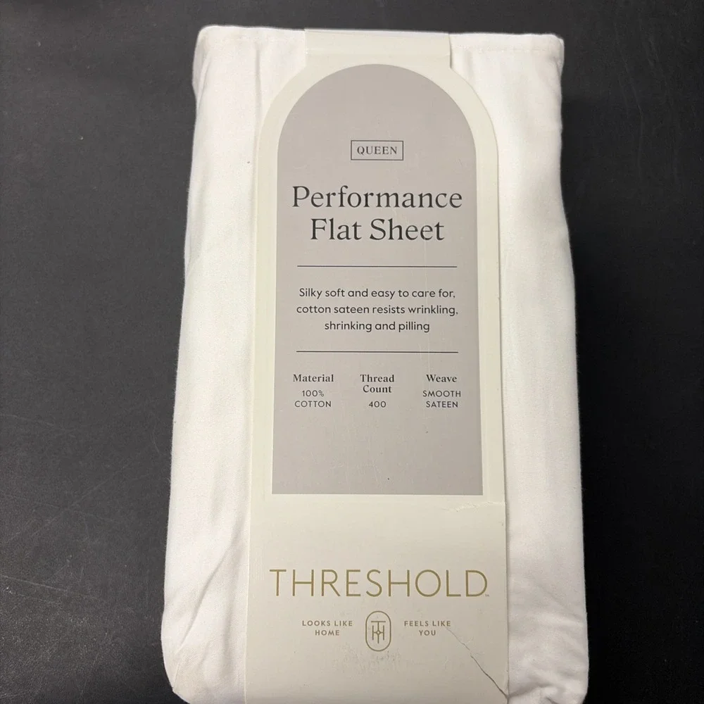 Threshold Queen 400 Thread Count Performance Flat Sheet In Sour Cream NWT 20554